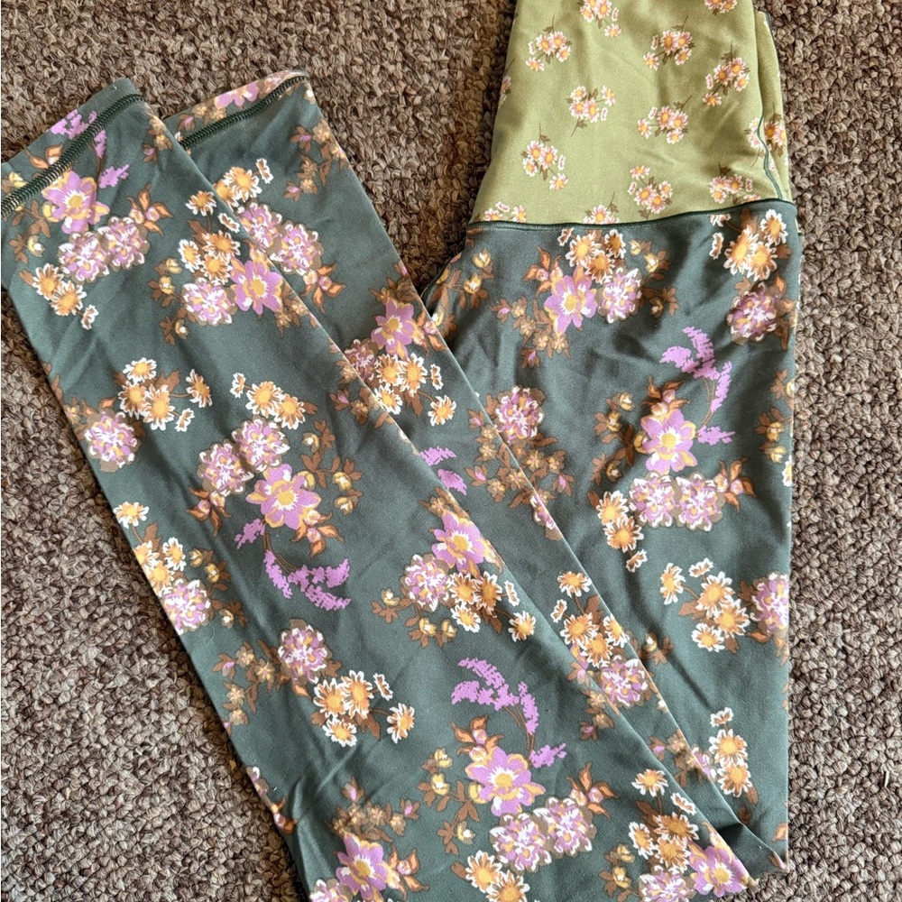 Aerie Floral Track Pants - Green and Purple